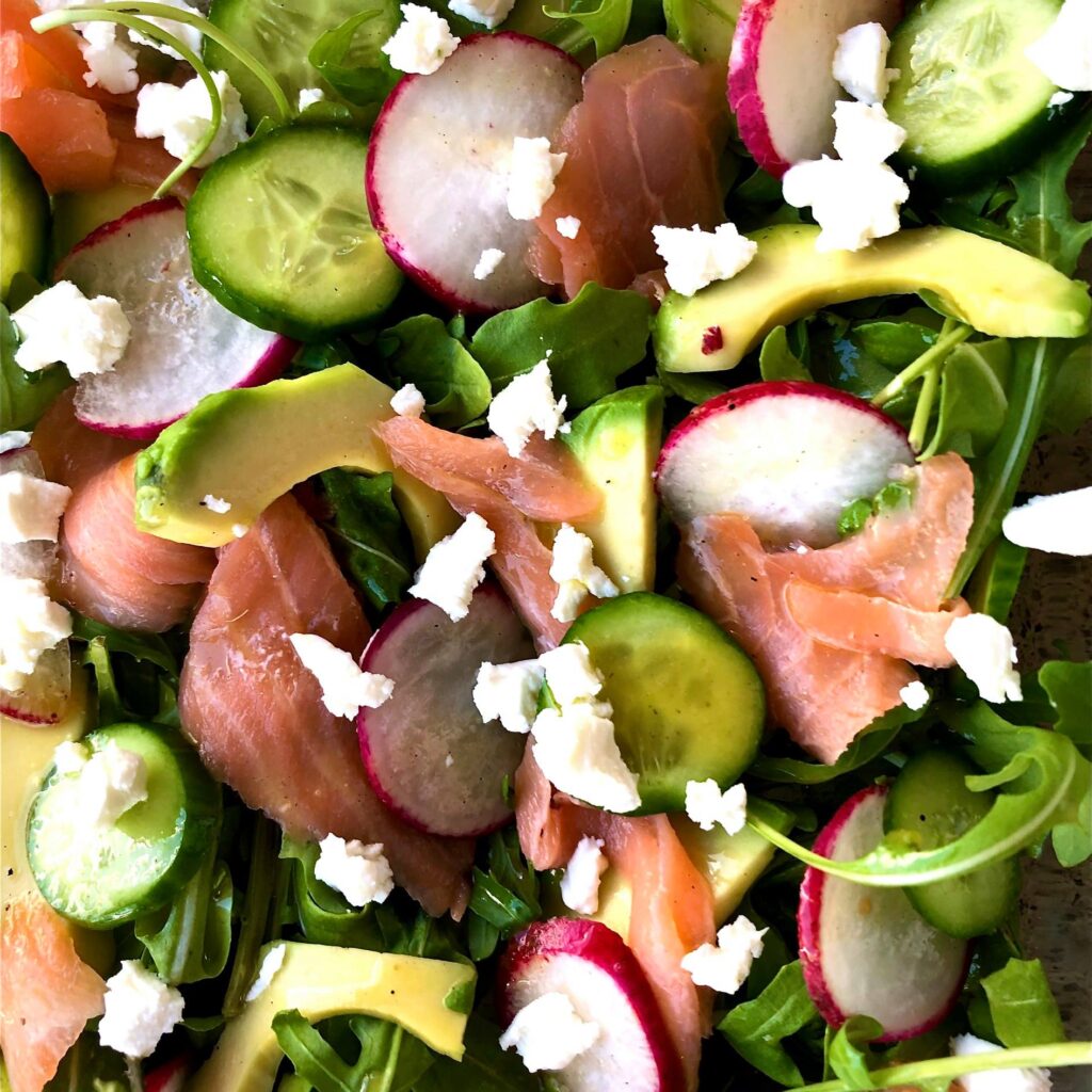 Smoked salmon arugula salad